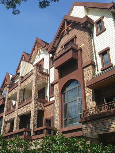 Wood grain siding board for wall cladding-- Housing Community Project